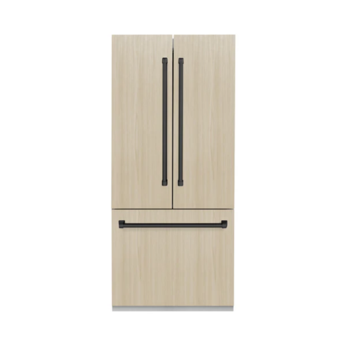 ZLINE ZLINE Autograph Edition 36 in. 19.6 cu. ft. Panel Ready French Door Built-In Bottom Freezer Refrigerator with Water Dispenser and Ice Maker with Stainless Steel Interior and Matte Black Accents