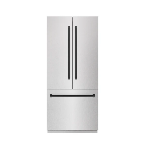 ZLINE ZLINE Autograph Edition 36 in. 19.6 cu. ft. French Door Built-In Bottom Freezer Refrigerator with Water Dispenser and Ice Maker in Satin Stainless Steel with Stainless Steel Interior and Matte Black Accents