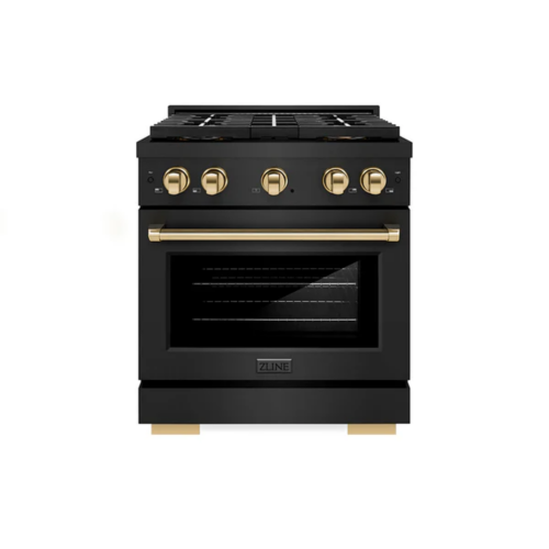 ZLINE ZLINE Autograph Edition 30 in. 4.2 cu. ft. Paramount Dual Fuel Range with 4 Burner DuoPro Cooktop and Electric Convection Oven in Black Stainless Steel and Polished Gold Accents