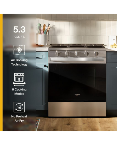 Model: WSGS5030SV | Whirlpool 30-inch Gas Smart Range with Air Cooking Technology Model: WSGS5030SV | Whirlpool 30-inch Gas Smart Range with Air Cooking Technology