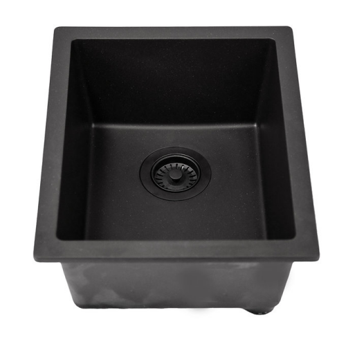 Nantucket Sinks Rockport Collection - 15 x18" Single Bowl Dualmount Granite Composite Bar-Prep Sink, Black
