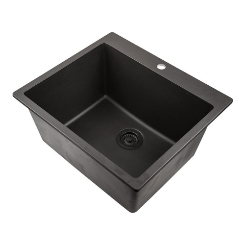 Nantucket Sinks Rockport Collection - 12" Single Bowl Dualmount Granite Composite Laundry Sink, Black