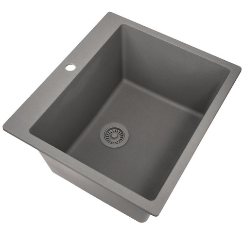 Nantucket Sinks Rockport Collection - 12" Single Bowl Dualmount Granite Composite Laundry Sink, Titanium