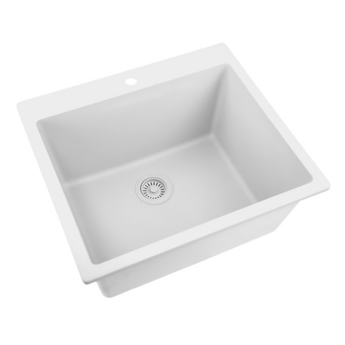 Nantucket Sinks Rockport Collection - 12" Single Bowl Dualmount Granite Composite Laundry Sink, White