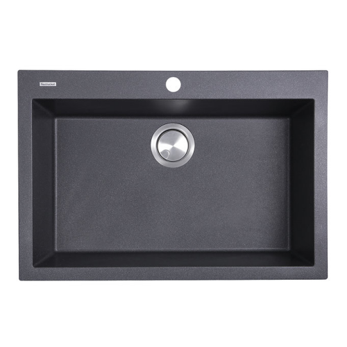 Nantucket Sinks Plymouth Collection - 27" Single Bowl Dualmount Granite Composite Kitchen Sink, Black