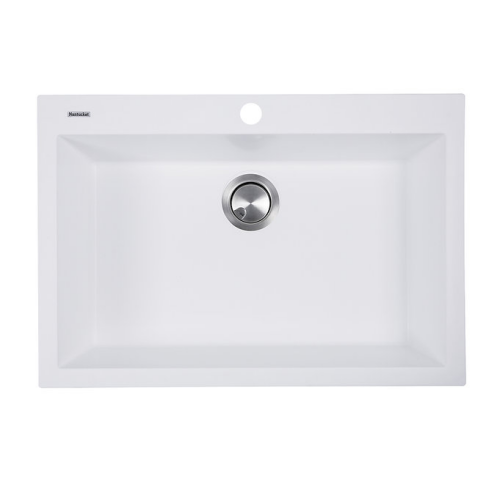 Nantucket Sinks Plymouth Collection - 27" Single Bowl Dualmount Granite Composite Kitchen Sink, White 