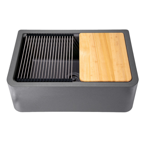 Nantucket Sinks Rockport Collection - 30" Granite Composite Reversible Farmhouse Kitchen Sink with Accessory Pack