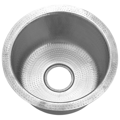 Nantucket Sinks Brightwork Collection - 15" Dualmount Hand Hammered Stainless Steel Round Bar Sink, Satin Matte Finish