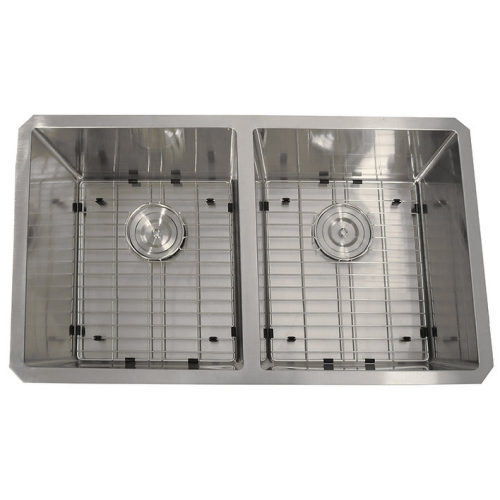 Nantucket Sinks Pro Series Collection - 32 Inch 50/50 Offset Double Bowl Undermount Small Radius Stainless Steel Kitchen Sink