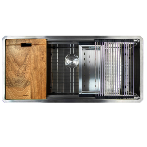 Nantucket Sinks Pro Series Collection - 42" Prep Station Single Bowl Stainless Steel Undermount Kitchen Sink, Rectangle Workstation