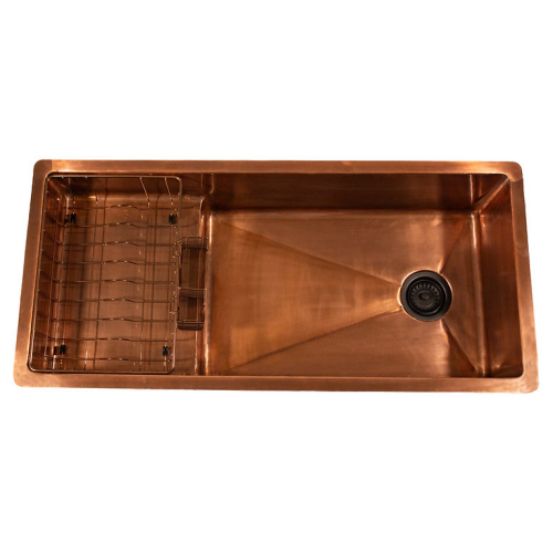 Nantucket Sinks Brightwork Collection -  Pro Series Undermount Smooth Copper Kitchen Sink With Compatible Accessories