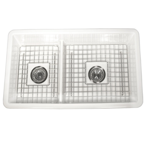 Nantucket Sinks Cape Collection - 31 Inch Dualrmount Double Bowl Fireclay Kitchen Sink, 60/40